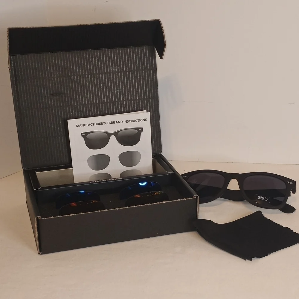 SUNGLASSES Interchangeable Lenses (3 sets) Black Unisex NIB 100% UV - Picture 3 of 5